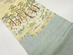 唐織松に紅葉・万寿菊・波模様織出し袋帯